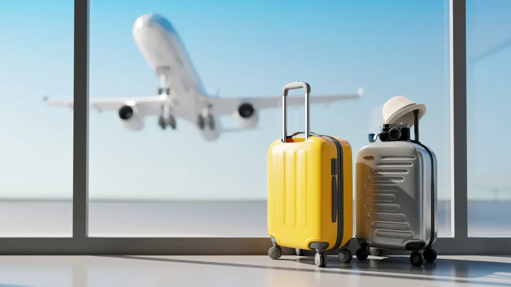 Traveler suitcases in airport.